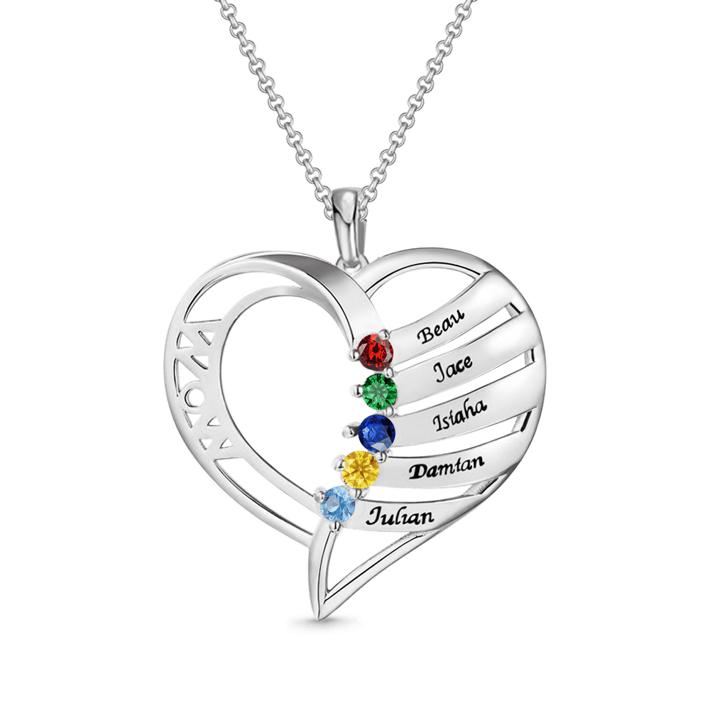 Gnoce MOM Heart Memory Necklace with 1-6 Birthstones_3