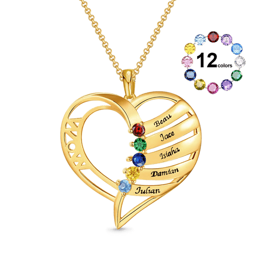 Gnoce MOM Heart Memory Necklace with 1-6 Birthstones_1