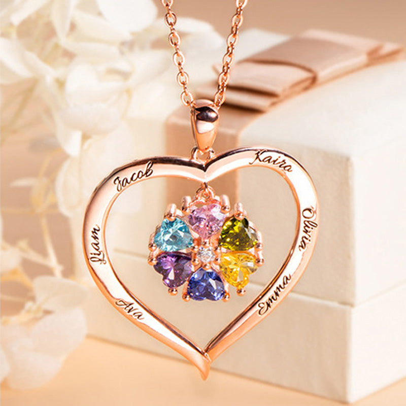 Gnoce Hollow Love Heart Necklace with 2-8 Birthstones_6