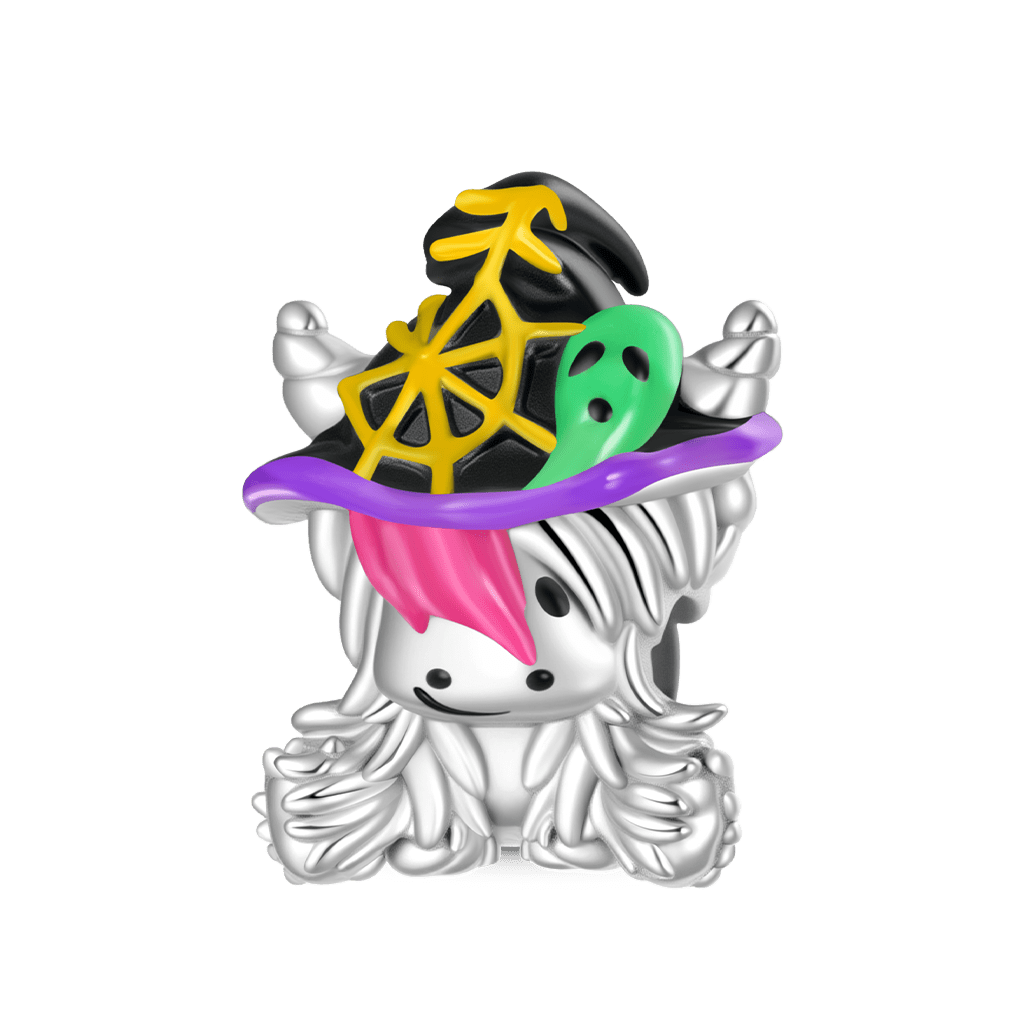 Gnoce Highland Cow Wearing Witch Hat Halloween Charm_1