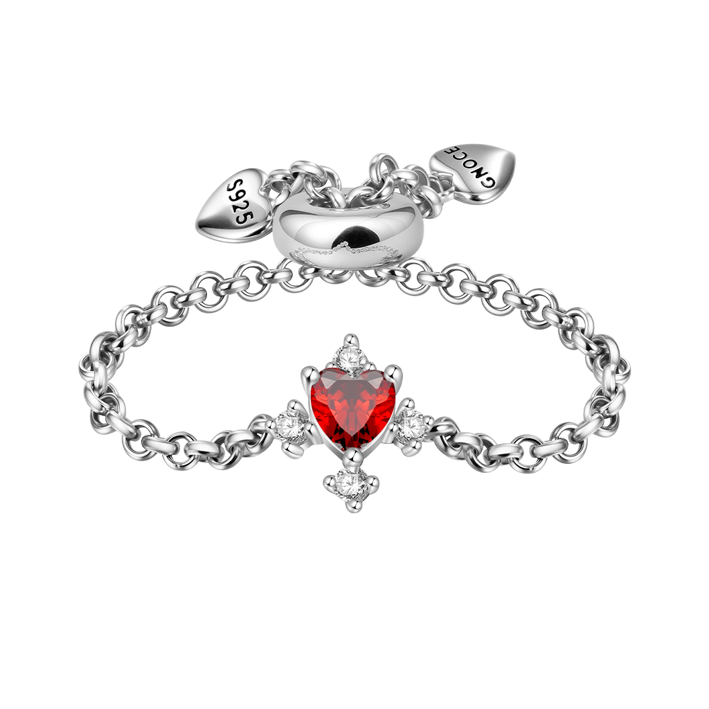 Gnoce Heart Birthstone Adjustable Chain Ring_2
