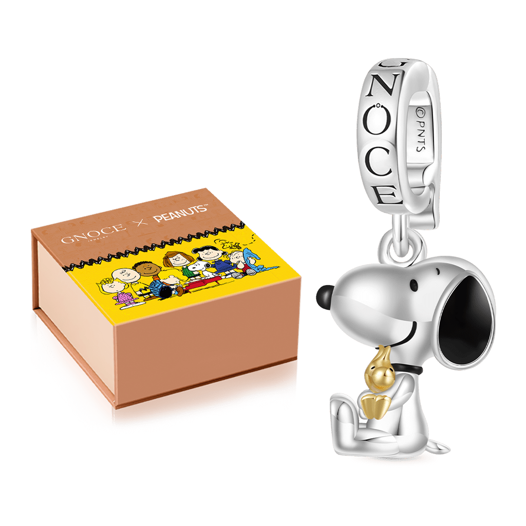 Gnoce Peanuts Snoopy & Woodstock Hugging Pendant Dangle Charm
