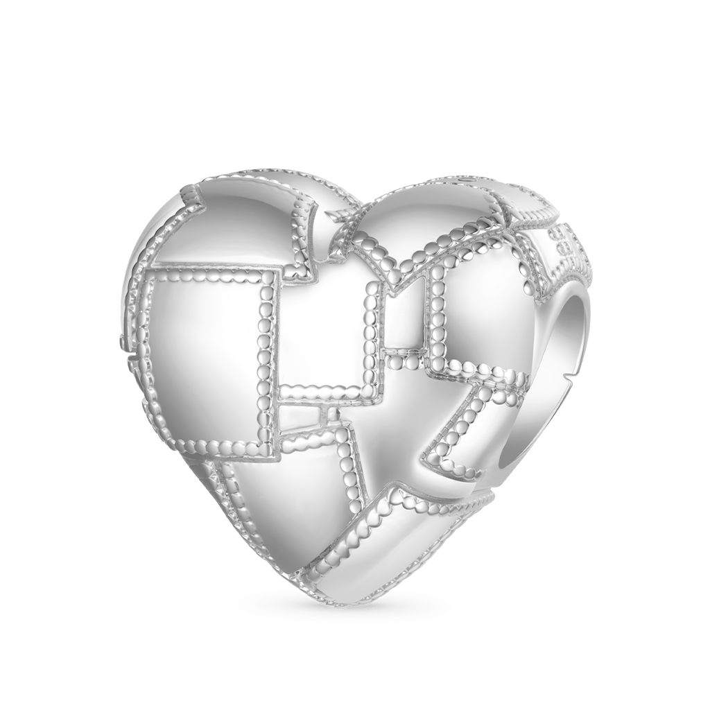 Gnoce Metallic Silver Texture Splicing Heart Charm_1