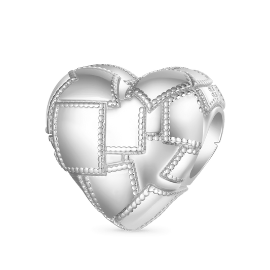 Gnoce Metallic Silver Texture Splicing Heart Charm_1