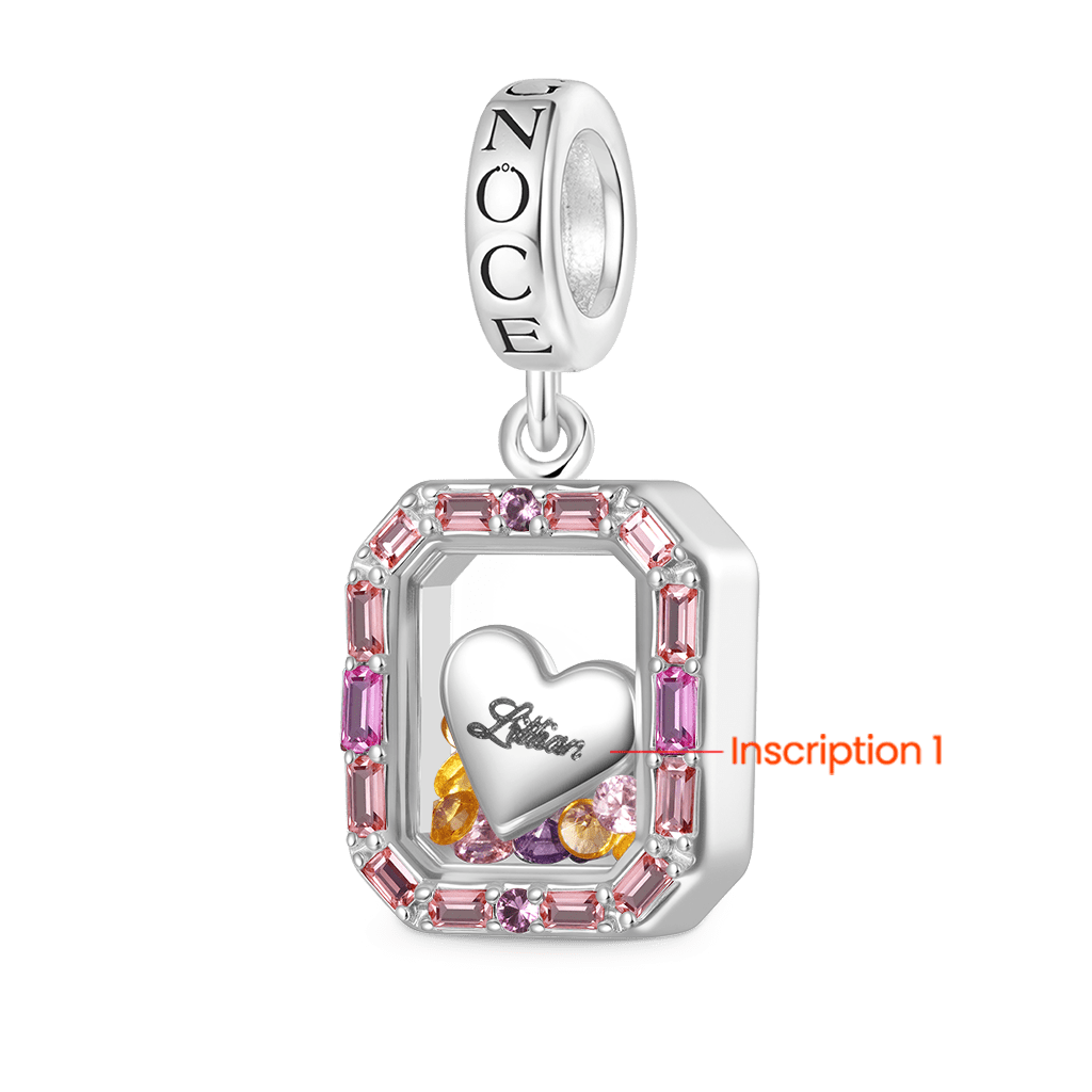 Gnoce Heart Engravable Glass Colored Diamond Pendant Dangle Charm_2