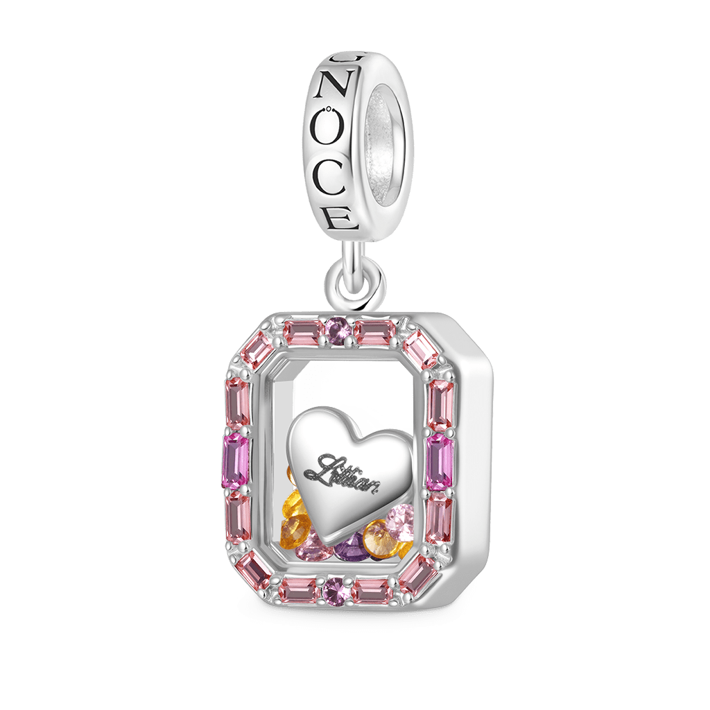 Gnoce Heart Engravable Glass Colored Diamond Pendant Dangle Charm_1