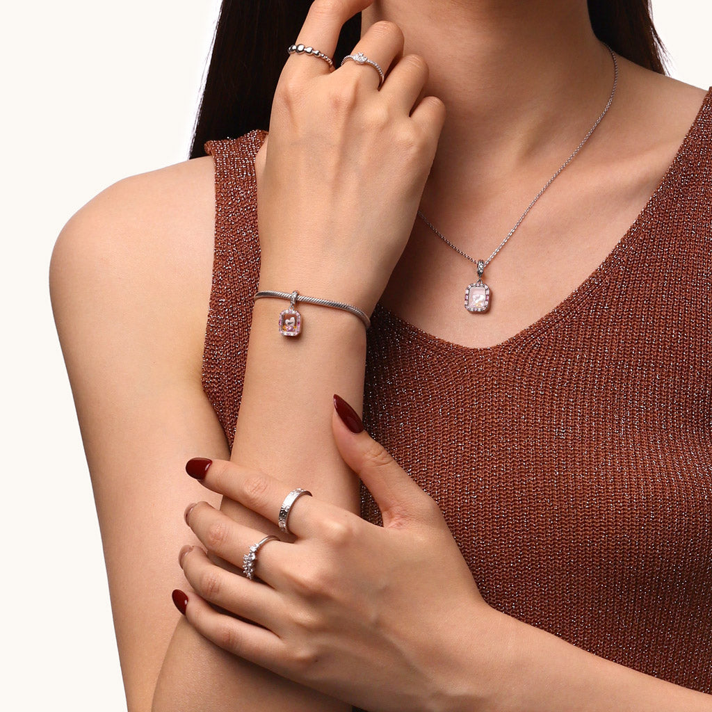 Gnoce Heart Engravable Glass Colored Diamond Pendant Dangle Charm_6