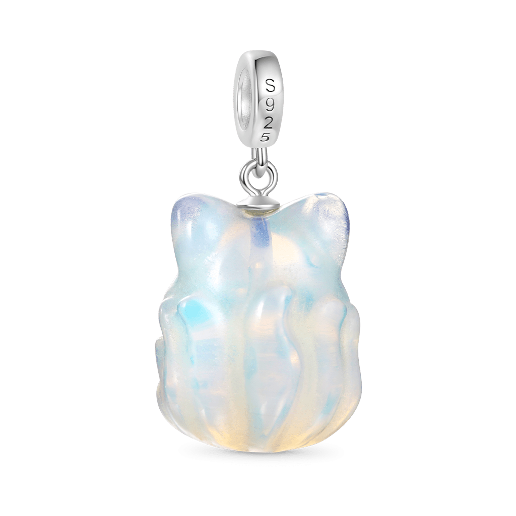 Gnoce Natural Grade Icy Translucent White Nine-Tailed Fox Pendant Dangle Charm_2
