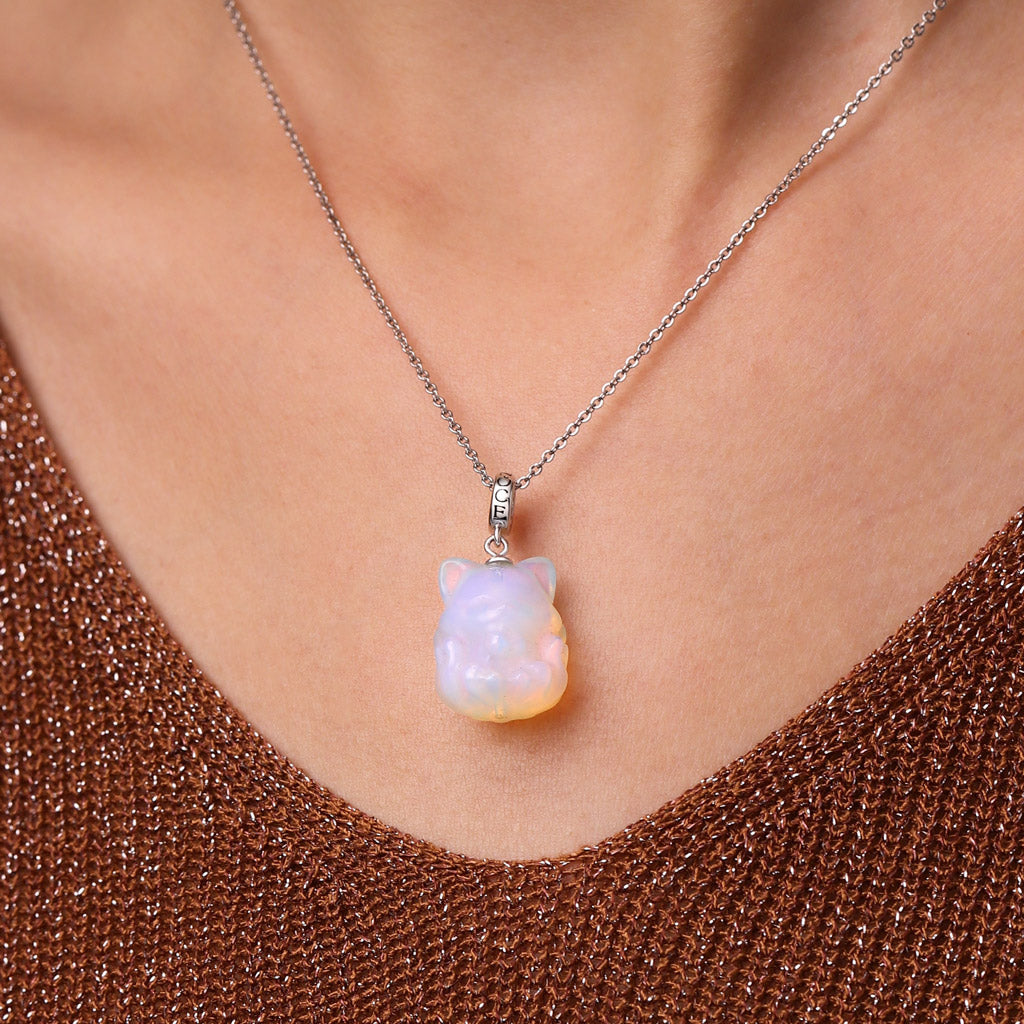 Gnoce Natural Grade Icy Translucent White Nine-Tailed Fox Pendant Dangle Charm_5