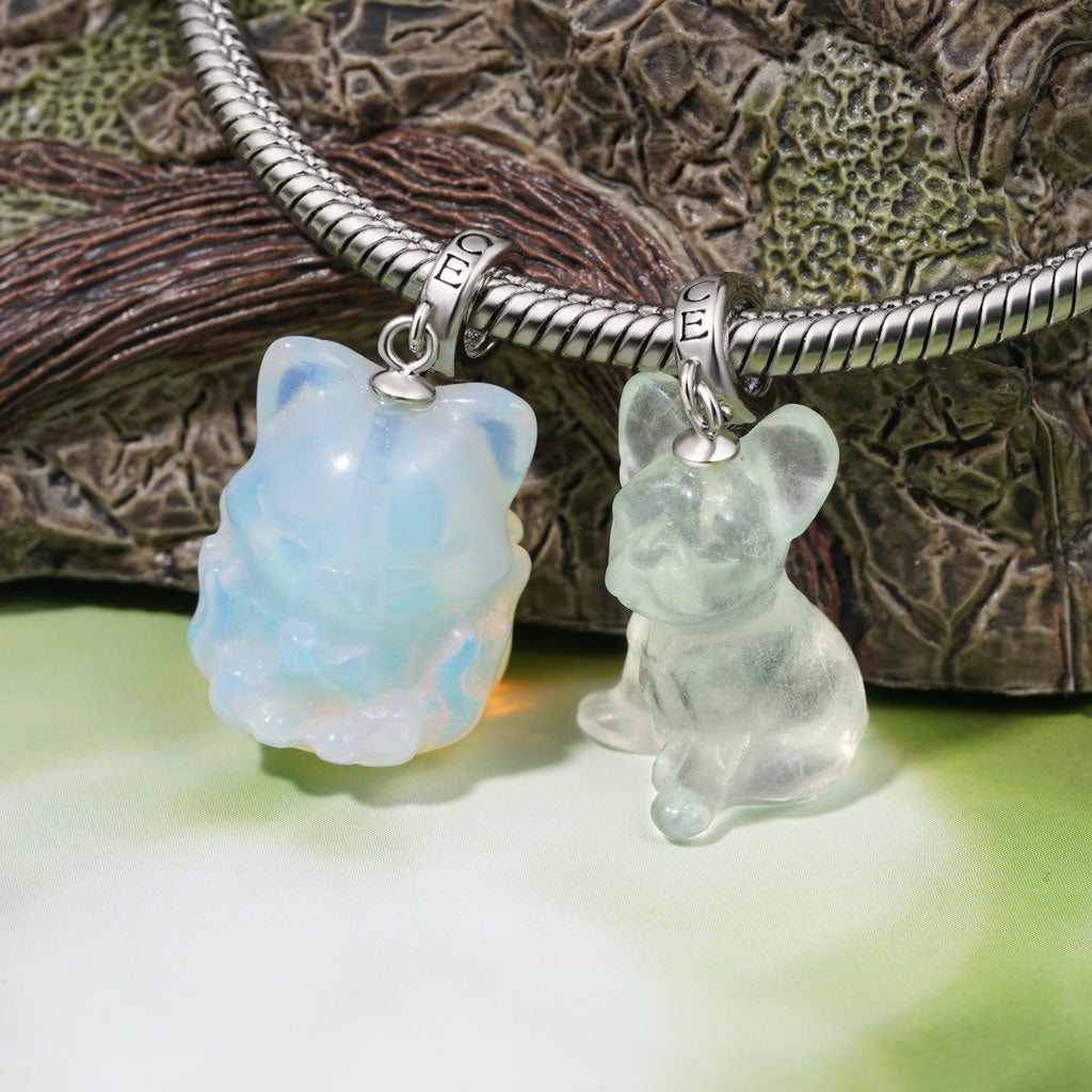 Gnoce Natural Grade Icy Translucent White Nine-Tailed Fox Pendant Dangle Charm_3