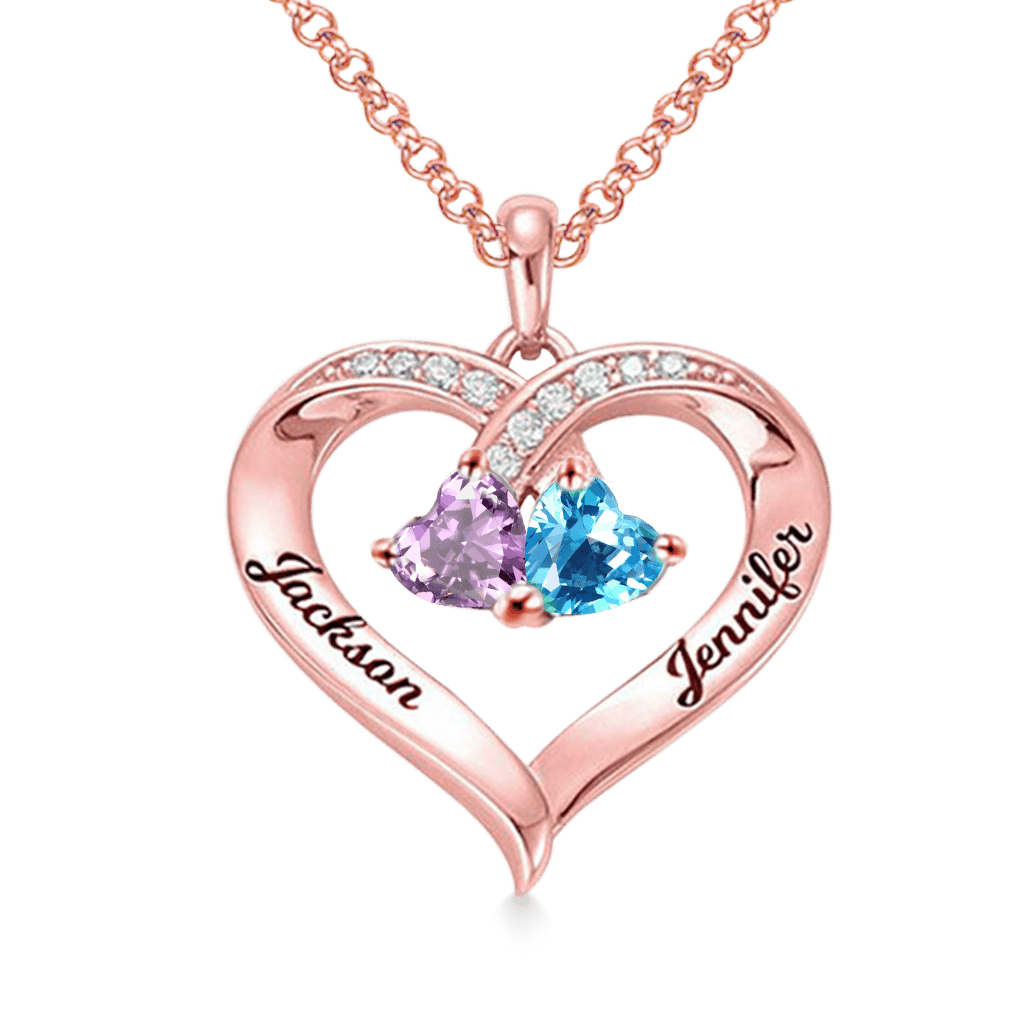Gnoce Simple Heart Necklace with 2 Birthstones_5