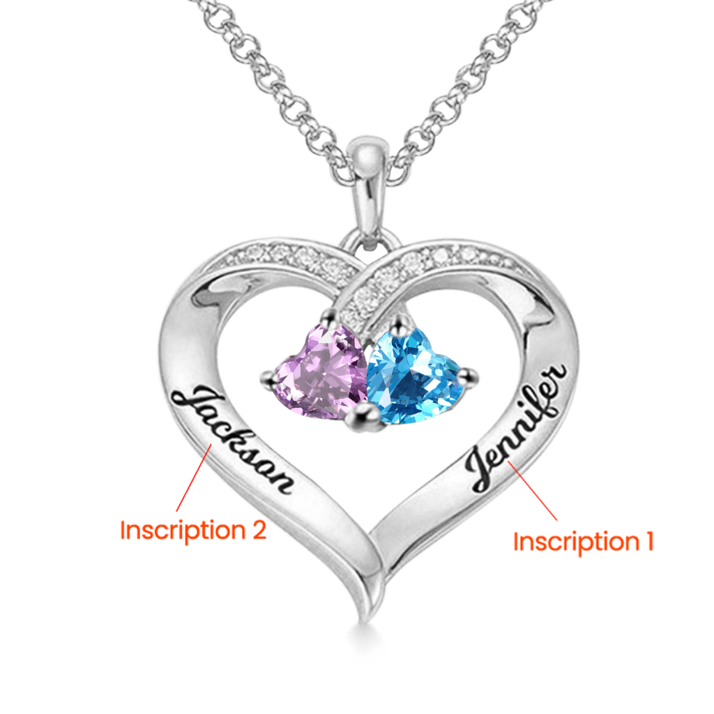 Gnoce Simple Heart Necklace with 2 Birthstones_2