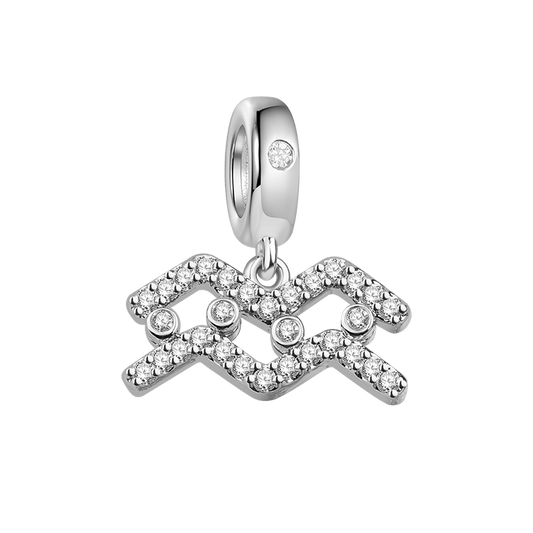 Gnoce "My Love, My Life" 925 Sterling Silver Aquarius Charm Zodiac Sign Pendant With Cz For Bracelet_1