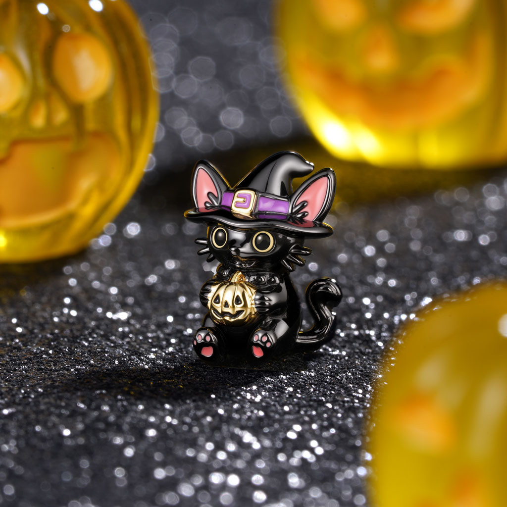 Gnoce Halloween Black Cat Wizard Embrace Pumpkin Charm_3