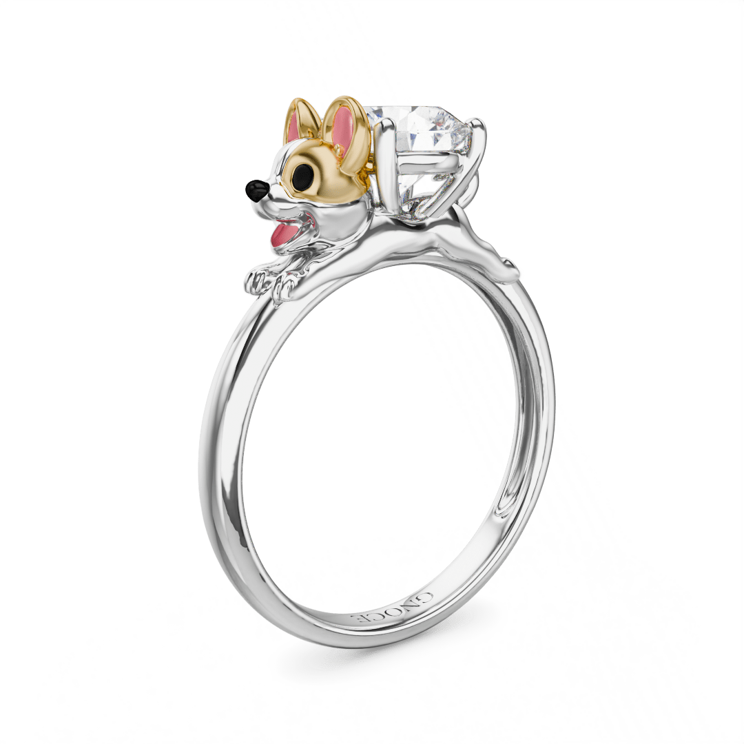 Gnoce Corgi Dog mbraces Moissanite Round Cut Ring_1