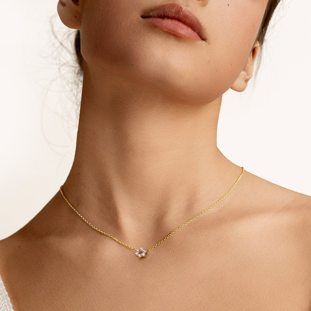 Gnoce 14K/10K Solid Gold Moissanite Hexagram Necklace_3