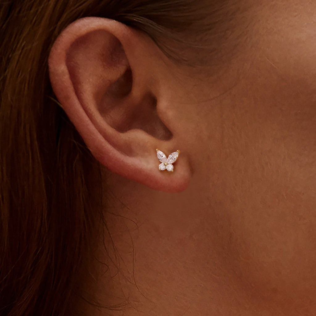 Gnoce 14K/10K Solid Gold Moissanite Butterfly Stud Earrings_2