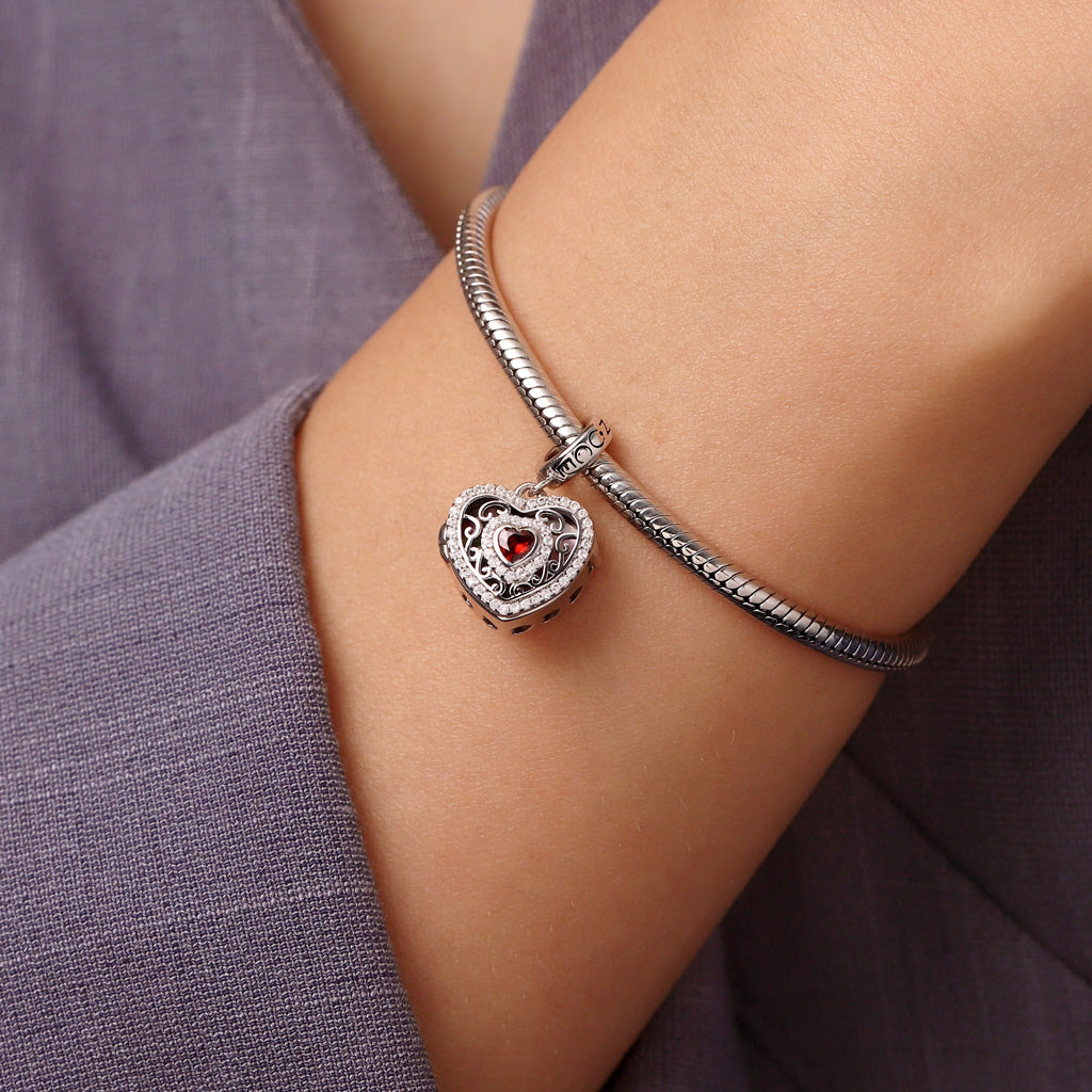 Gnoce Personalized Photo Hollow Heart Birthstone Pendant Dangle Charm_3