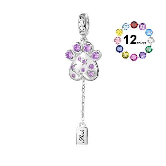Gnoce Engravable Pet Paw Birthstone Pendant Dangle Charm_1