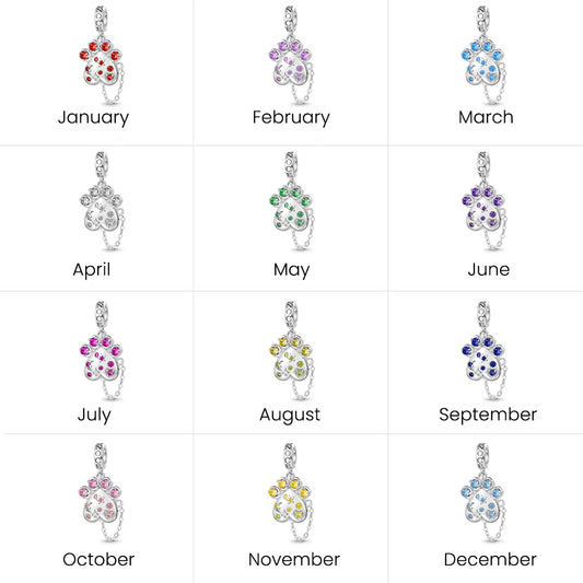 Gnoce Engravable Pet Paw Birthstone Pendant Dangle Charm_7