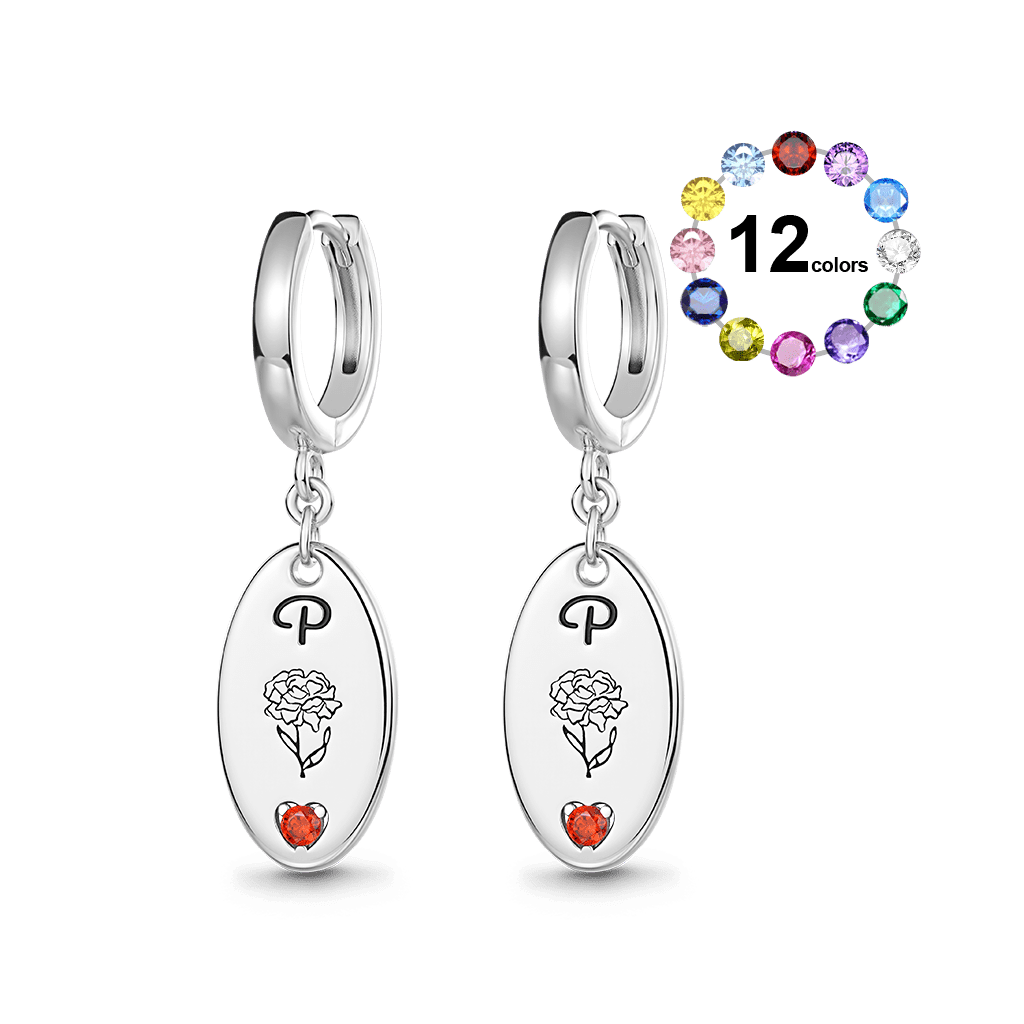 Gnoce Customized Letter Birthstone Flower Dangle Earrings_1