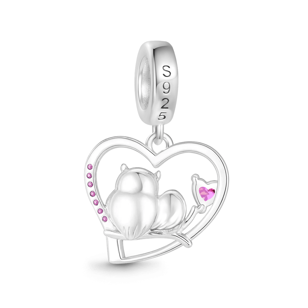 Gnoce 'I LOVE YOU FOREVER' Owl & Its Baby Heart Birthstones Pendant Dangle Charm_6