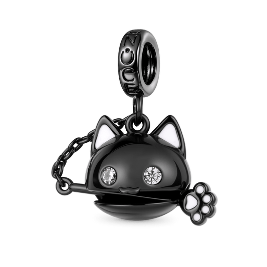 Gnoce Black Cat Wooden Fish Pendant Dangle Charm_1