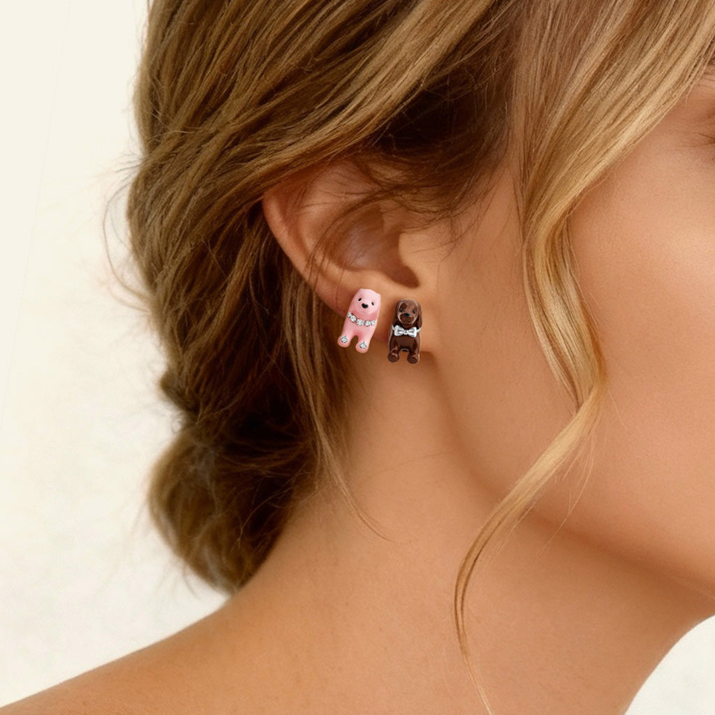 Gnoce Asymmetrical Puppy Dog Stud Earrings_3