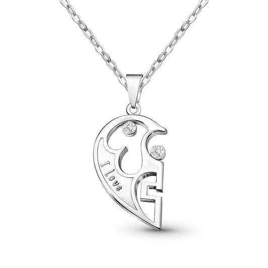 Gnoce Customized Heart-shaped Birthstone Couple Necklaces_1