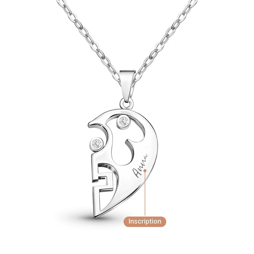 Gnoce Customized Heart-shaped Birthstone Couple Necklaces_5