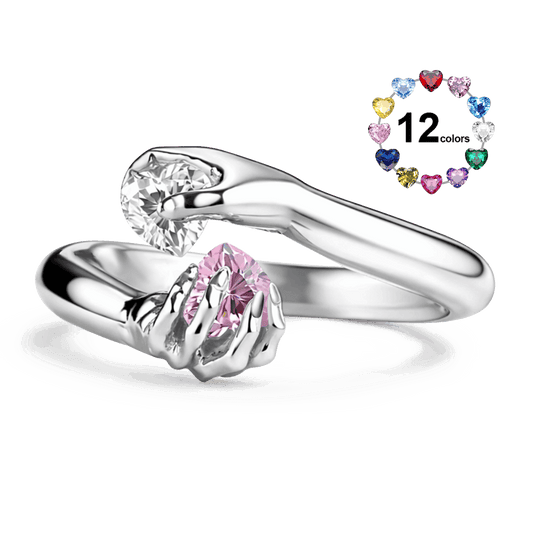 Gnoce Personalized Handheld Heart Birthstone Ring_1