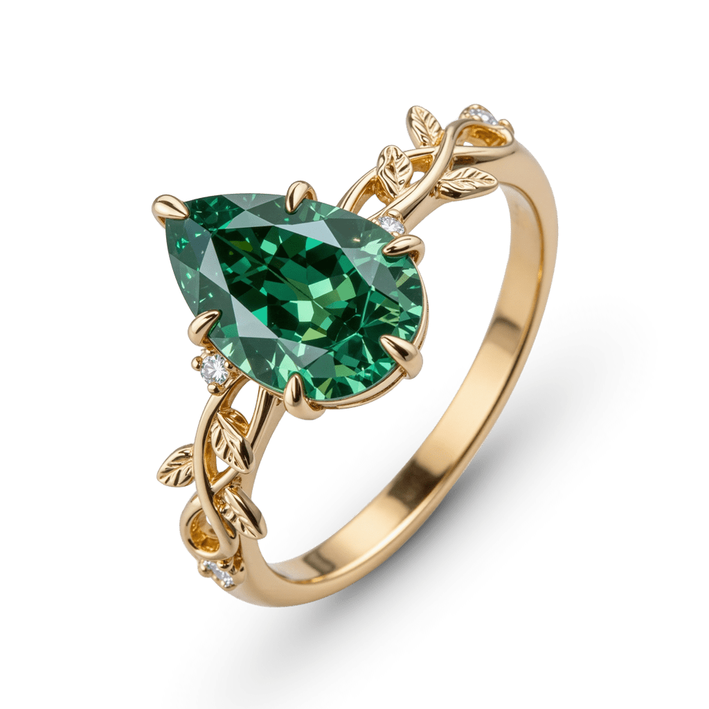 Gnoce Botanical Branch Pear-Cut Moissanite Ring_4