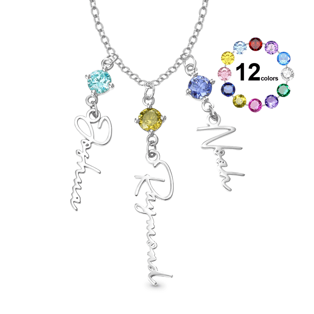 Gnoce Multi-Script Name Birthstone Lariat Necklace_1