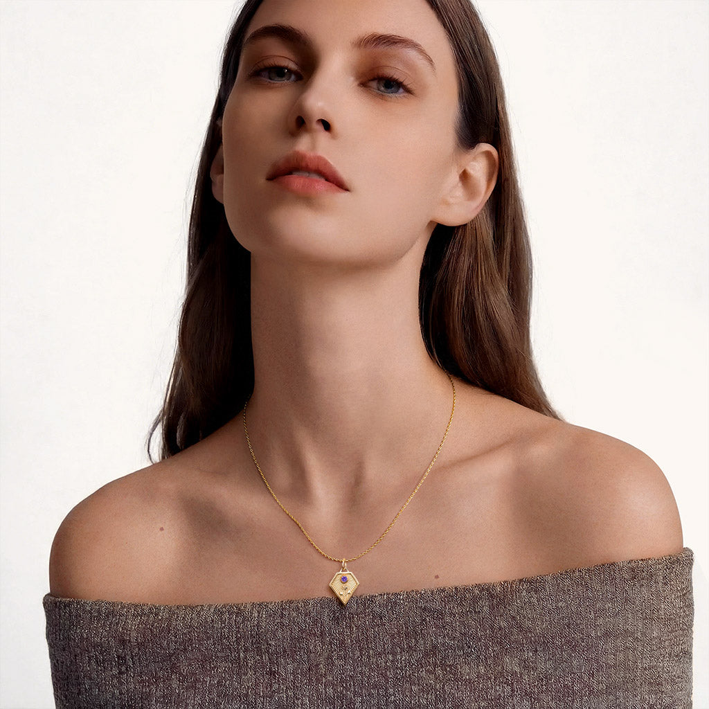 Gnoce Birth Flower Diamond Frame Pendant Necklace_4