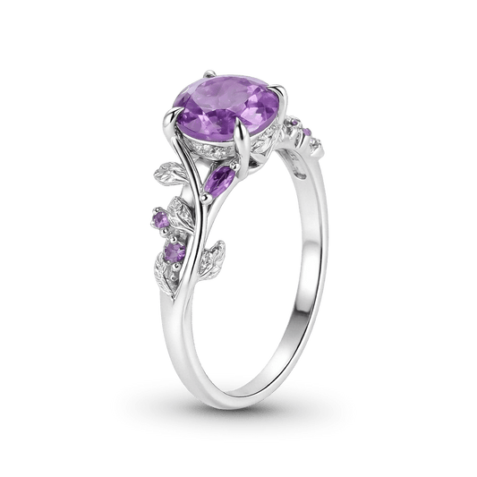 Gnoce Nature Themed Round-cut Amethyst Promise Ring_4