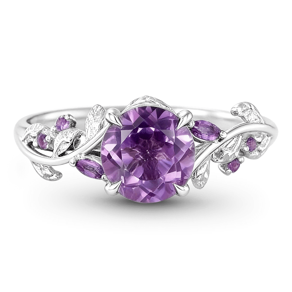 Gnoce Nature Themed Round-cut Amethyst Promise Ring_1