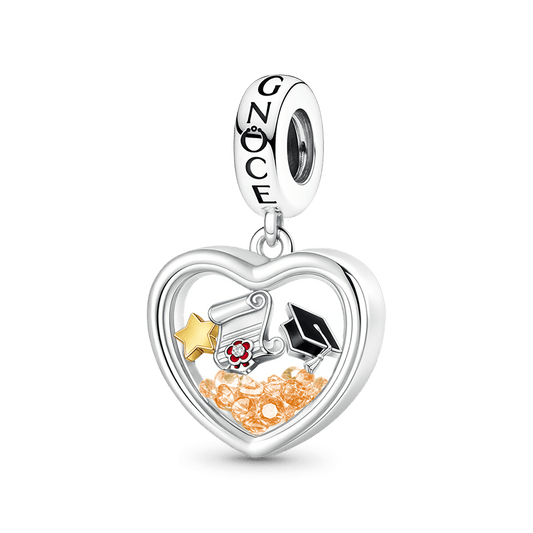 Gnoce Floating Cap, Diploma & Gold Star Heart Graduation Personlized Pendant Dangle Charm_1