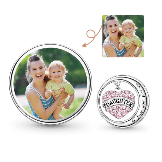 Gnoce Mother's Day Daughter Heart-shaped Moon Personalized Photo Charm_1