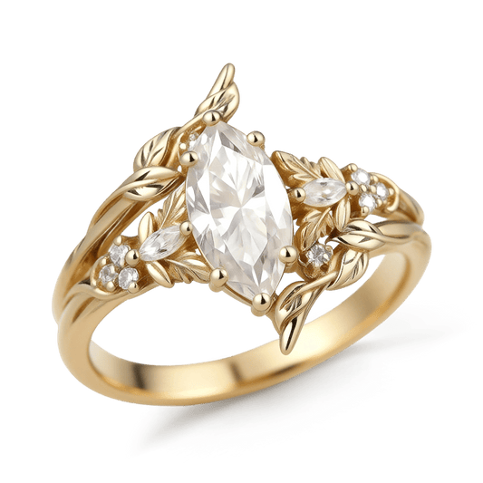 Gnoce Nature-Inspired Leaf & Vine Marquise-cut Engagement Ring Set_1