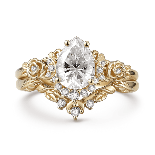 Gnoce Moon & Flower InspiredPear-cut Engagement Ring Set_1