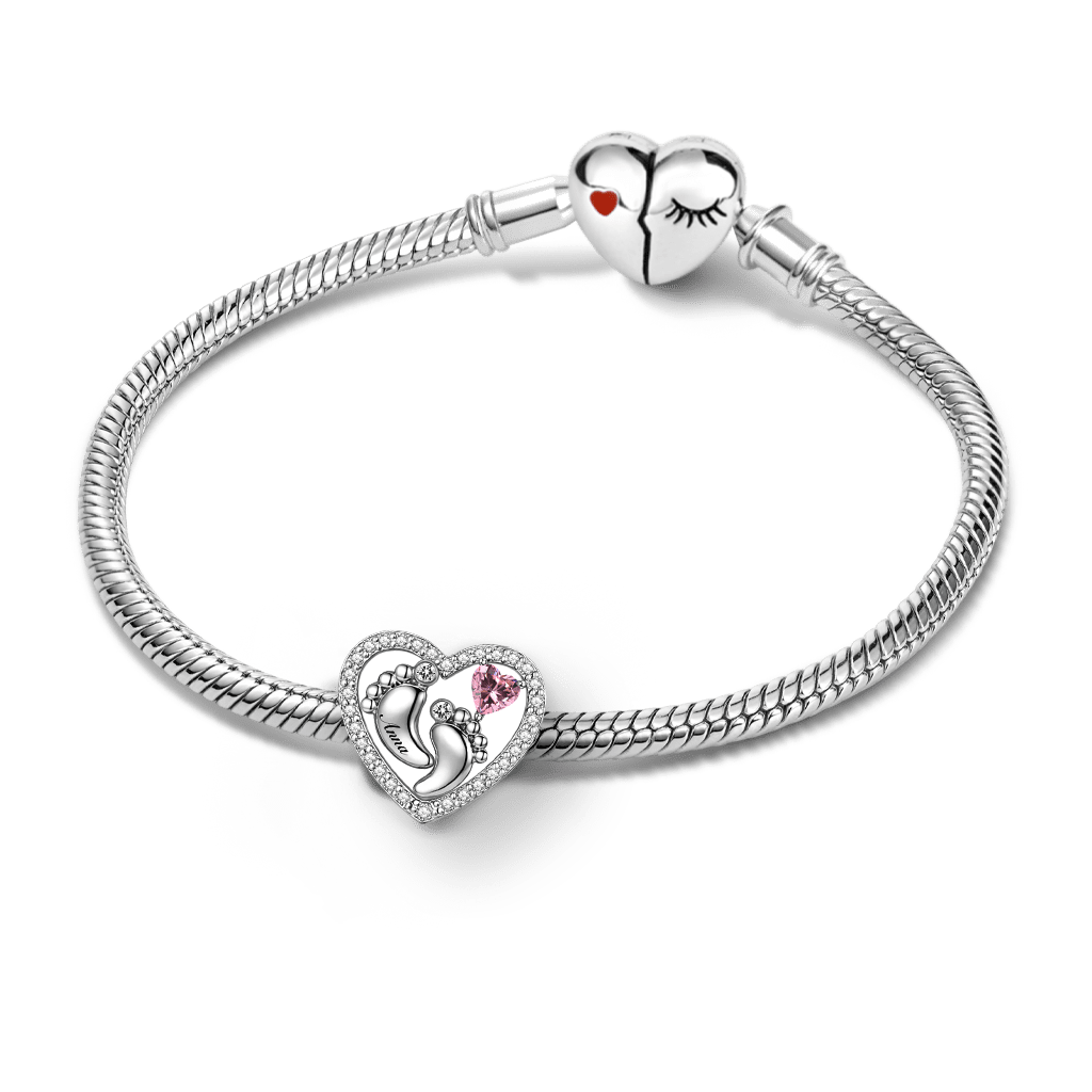 Gnoce Mother's Day Footprint Customized Birthstone Heart Charm_2