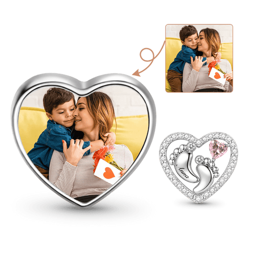 Gnoce Mother's Day Footprint Customized Birthstone Heart Charm_1