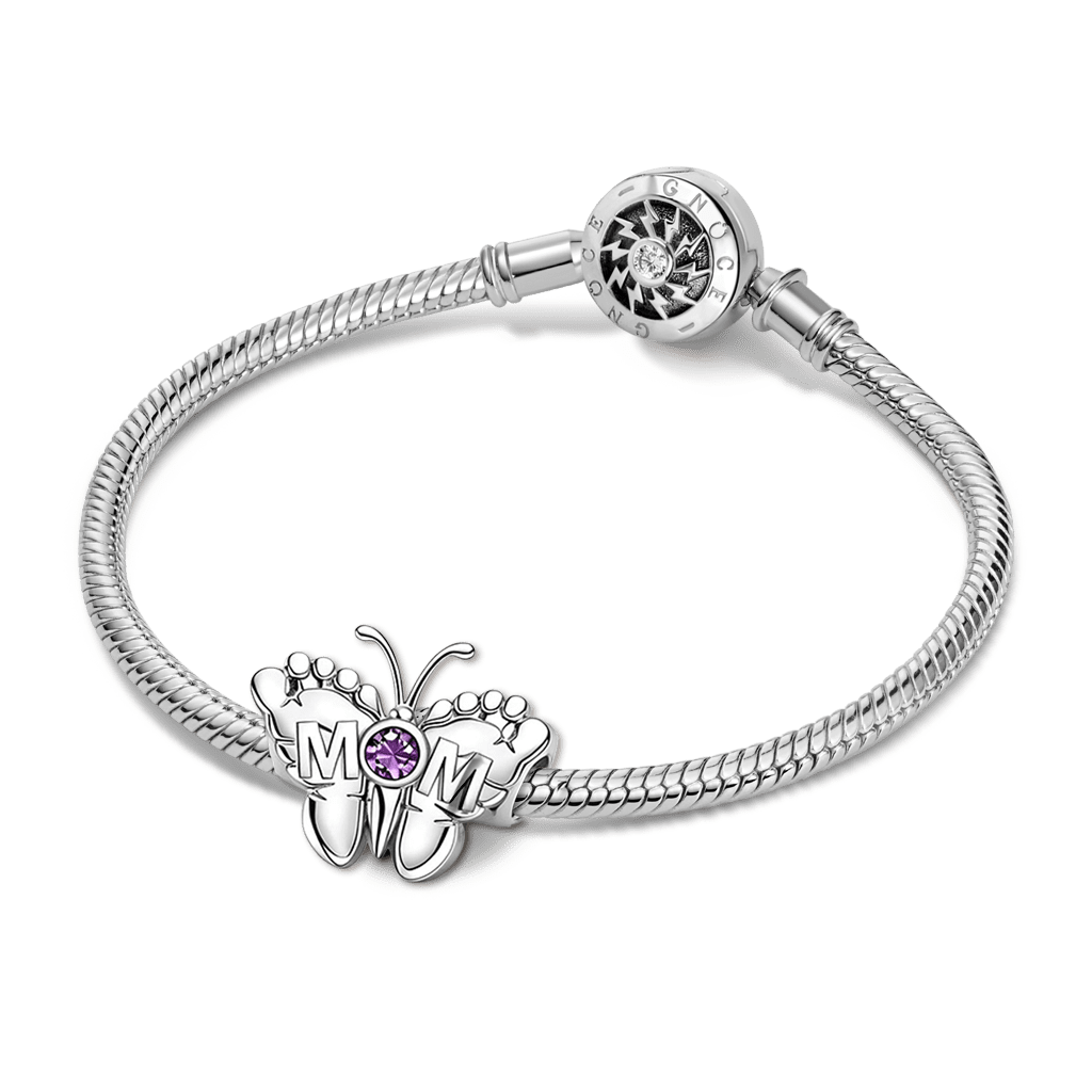 Gnoce Mother's Day Footprint Butterfly Mom Birthstone Charm_3