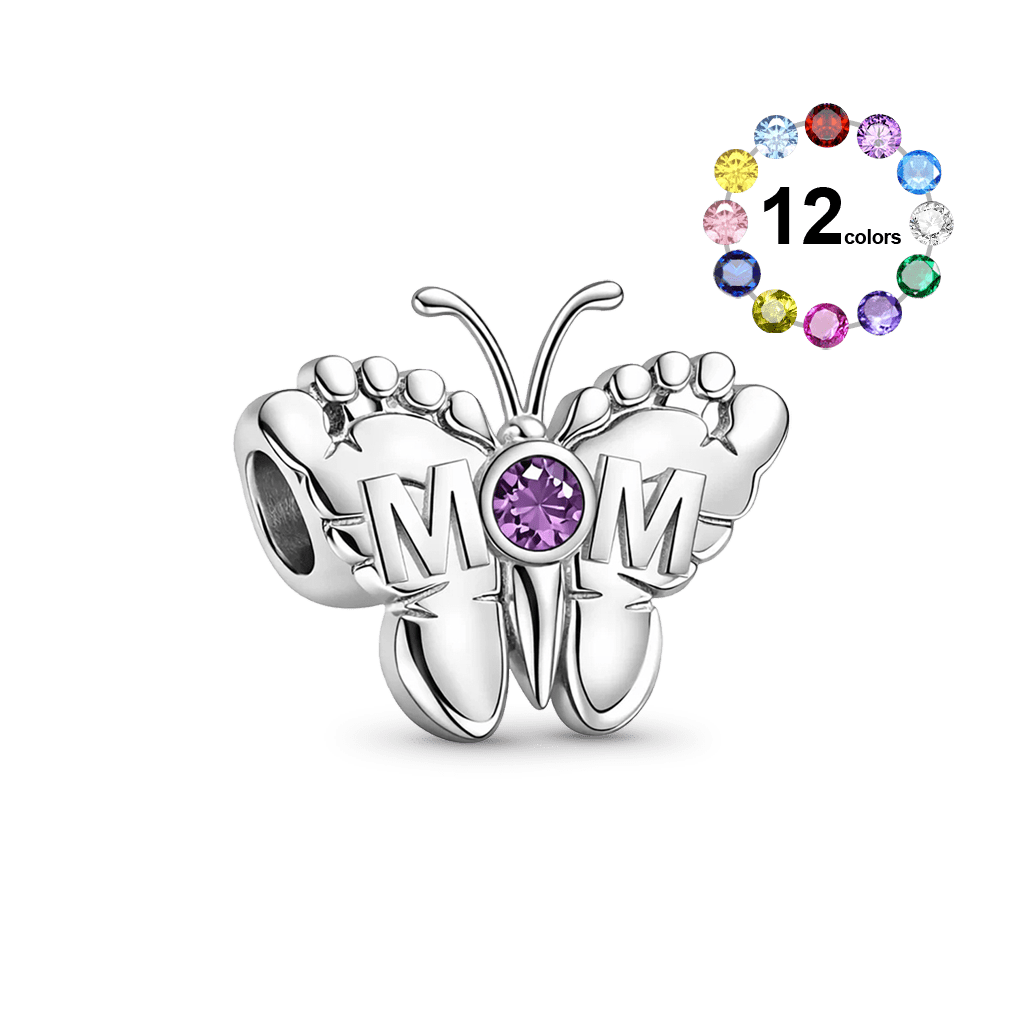 Gnoce Mother's Day Footprint Butterfly Mom Birthstone Charm_1