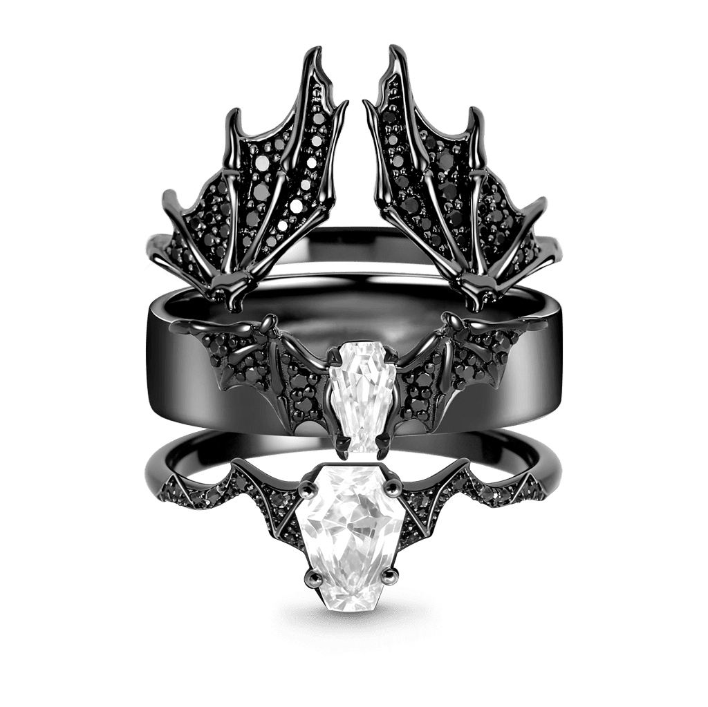 Gnoce Bat Wing Coffin Moissanite Ring Set_1