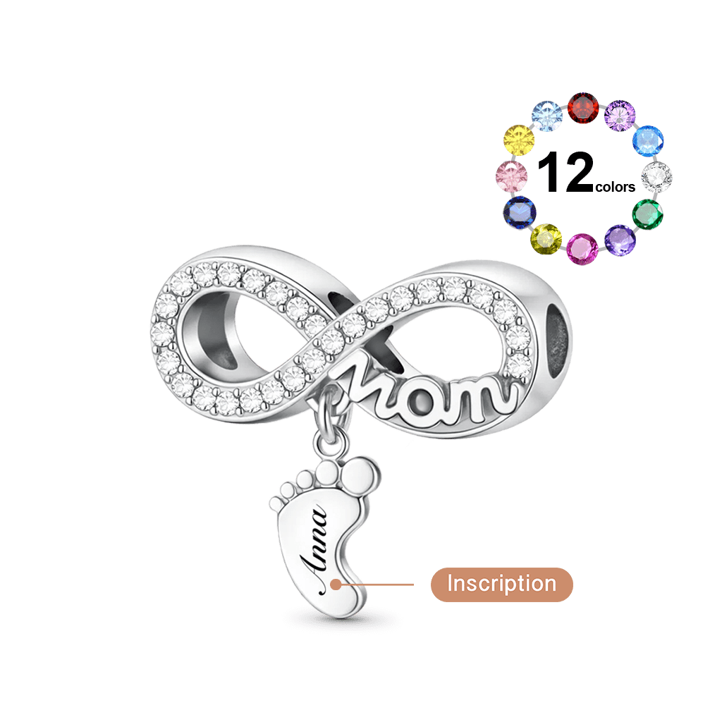 Gnoce Mother's Day Infinity Love with Footprint Customized Birthstone Charm_1