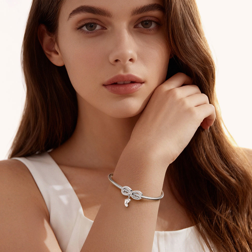 Gnoce Mother's Day Infinity Love with Footprint Customized Birthstone Charm_4