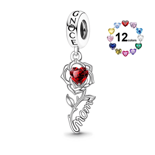 Gnoce Mom Rose Flower Birthstone Pendant Dangle Charm_1