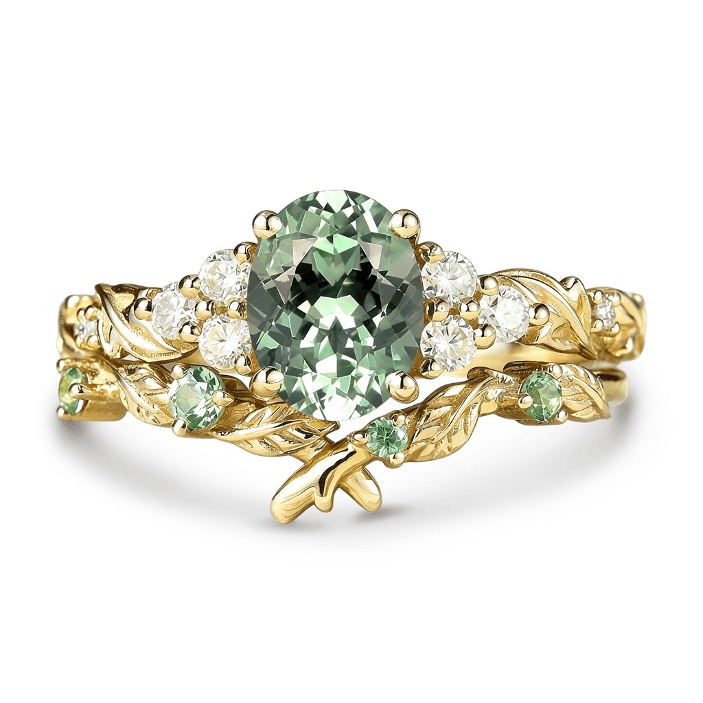 Gnoce Nature-Inspired Leaf Oval-Cut Engagement Ring Set_1