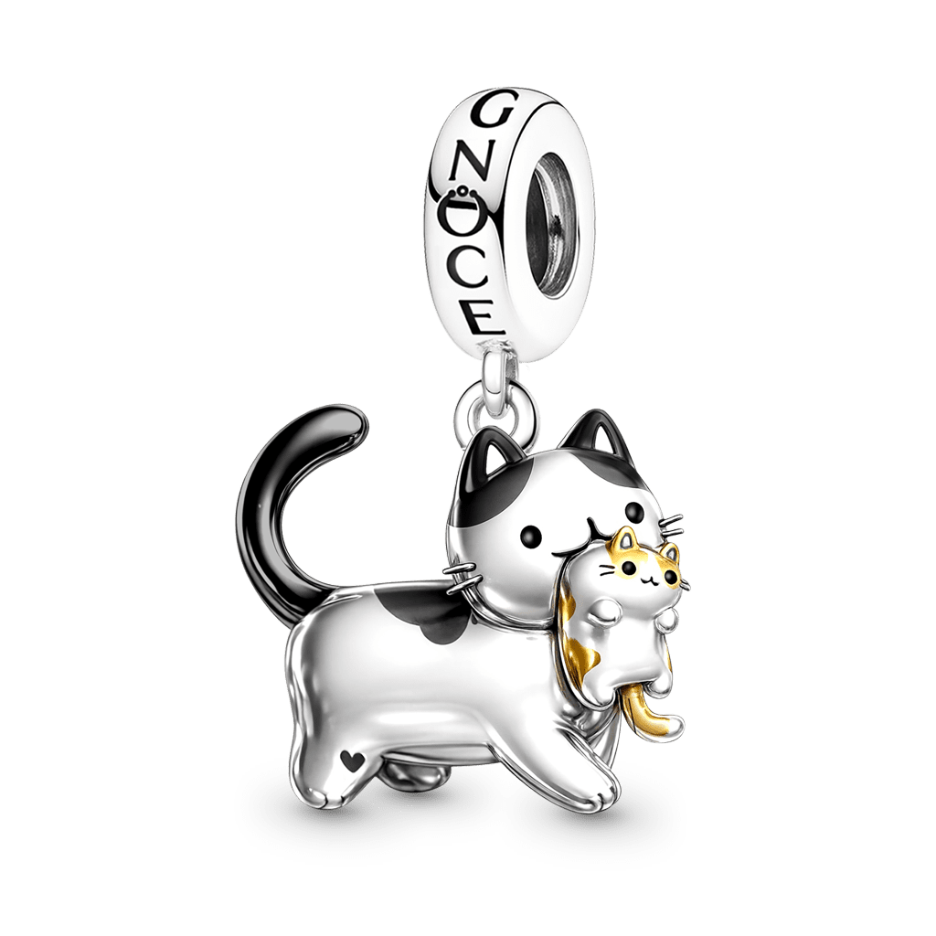 Gnoce Mother's Day Mother Cat Carrying Kitten Pendant Dangle Charm_1